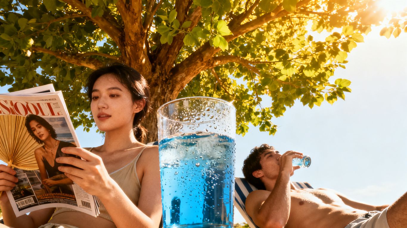 Menschen genießen kühle Erfrischungen an einem heißen Sommertag.