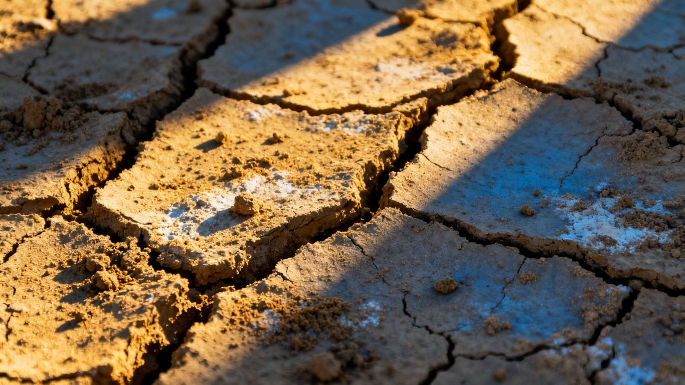 Trockener, rissiger Boden im Sommerlicht
