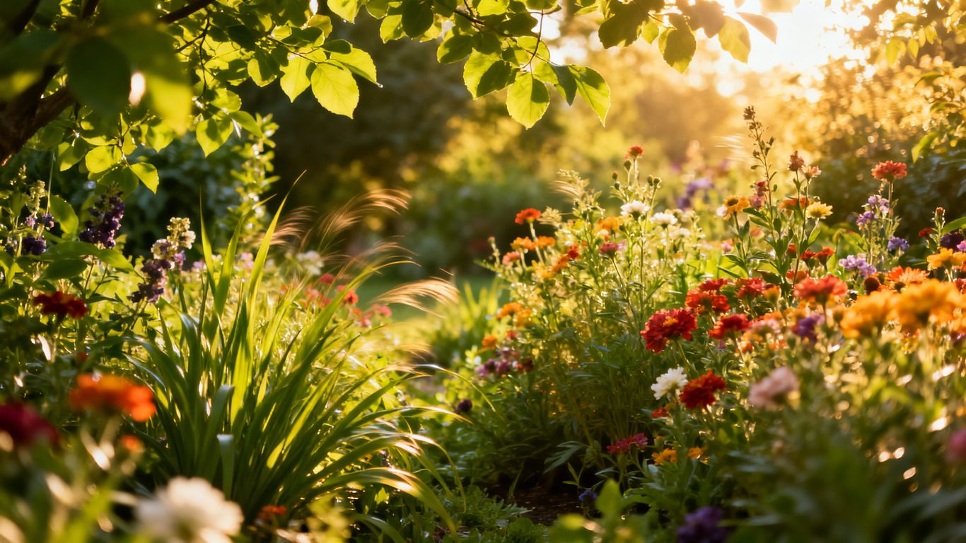 Vielfältige Pflanzen in einem sonnigen Garten