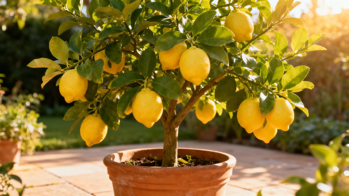 Zitronenbaum im Sonnenschein auf einer Terrasse