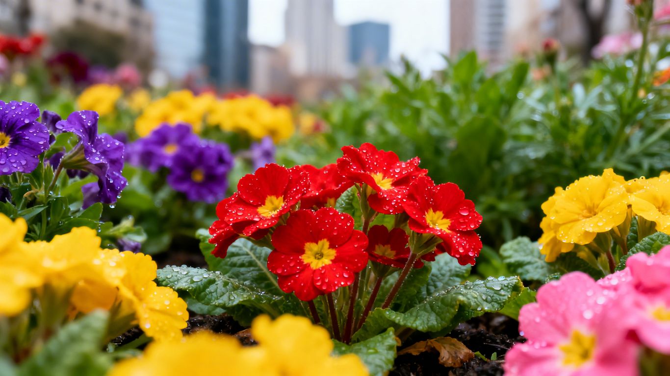Bunte Blumen in einem städtischen Garten