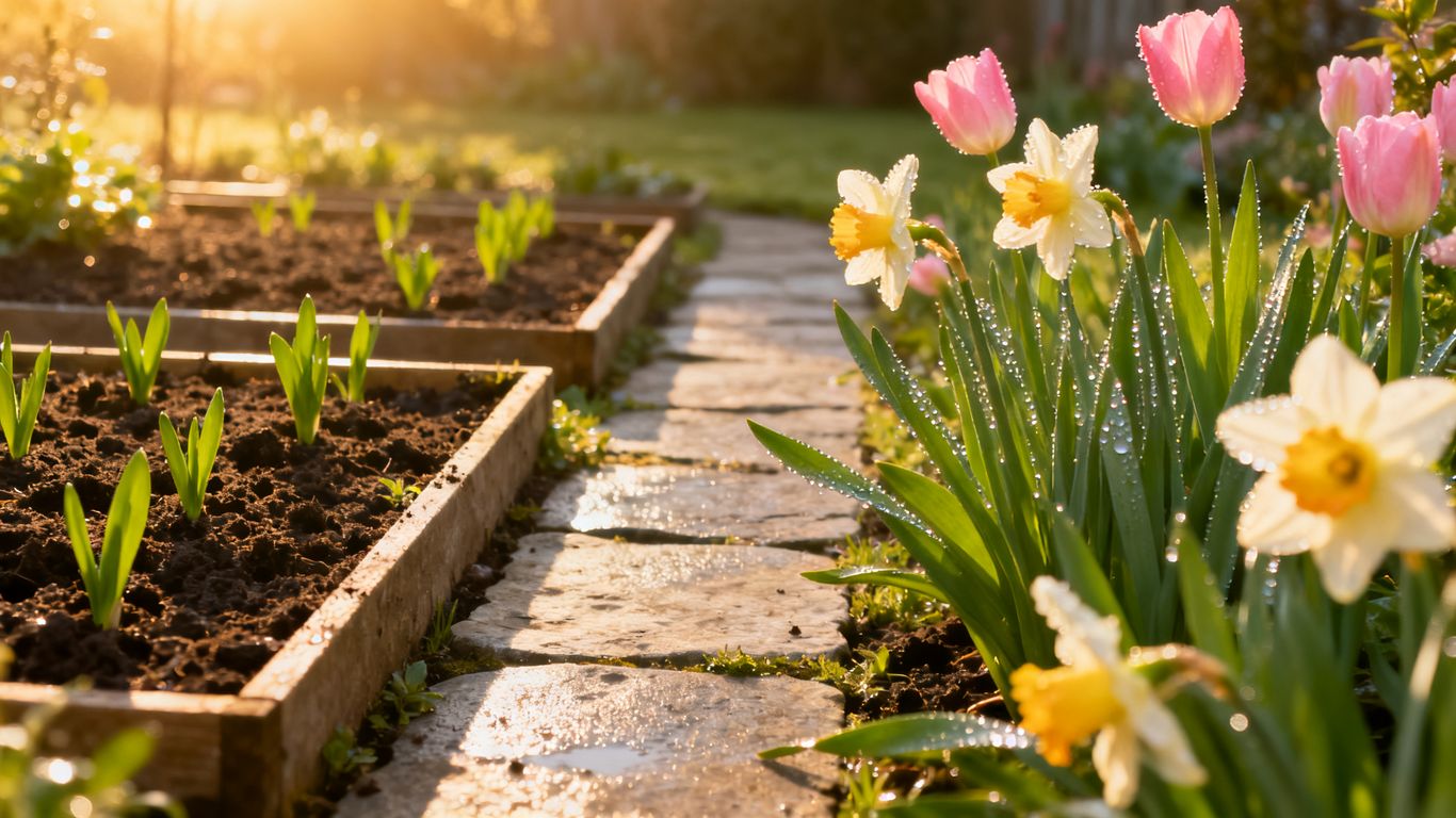 Garten im Frühling: Beete und Wege werden vorbereitet