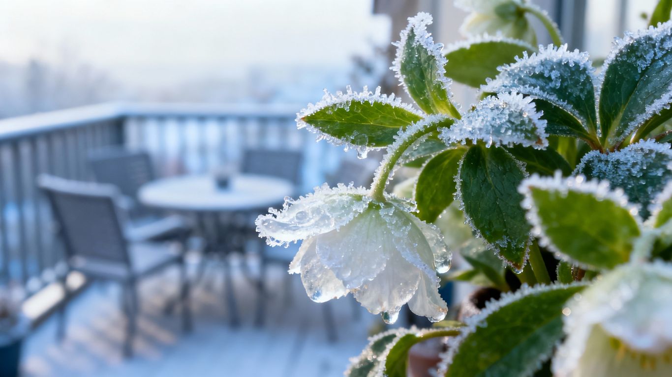 Frost auf Pflanzen auf Balkon und im Garten