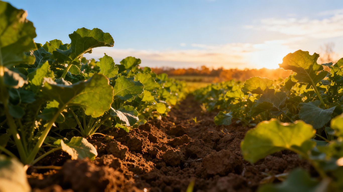 Grünes Feld mit üppiger Gründüngung im Herbst