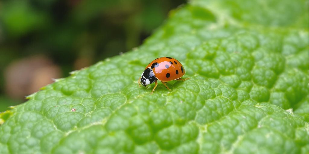 Marienkäfer auf grünem Blatt