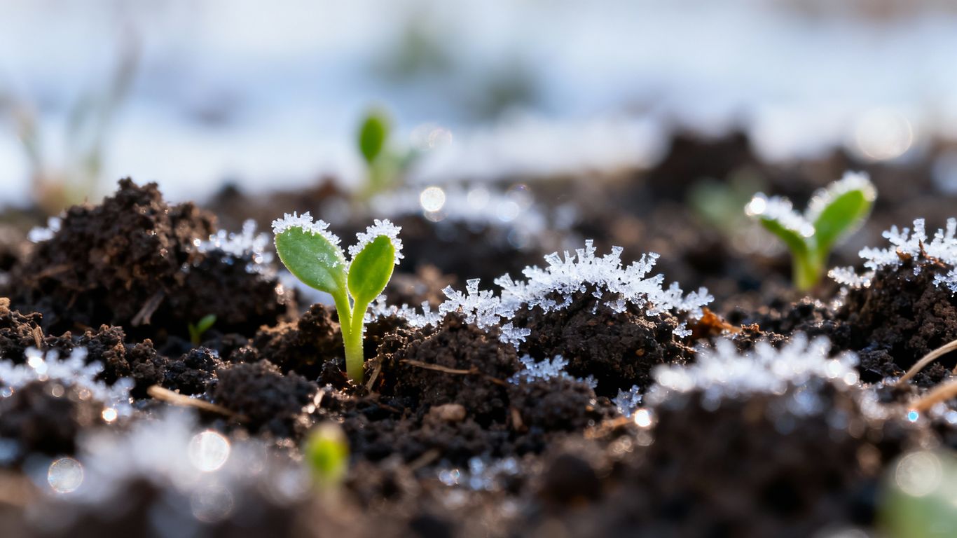 Umweltfreundliche Erde mit jungen Pflanzen im Winter