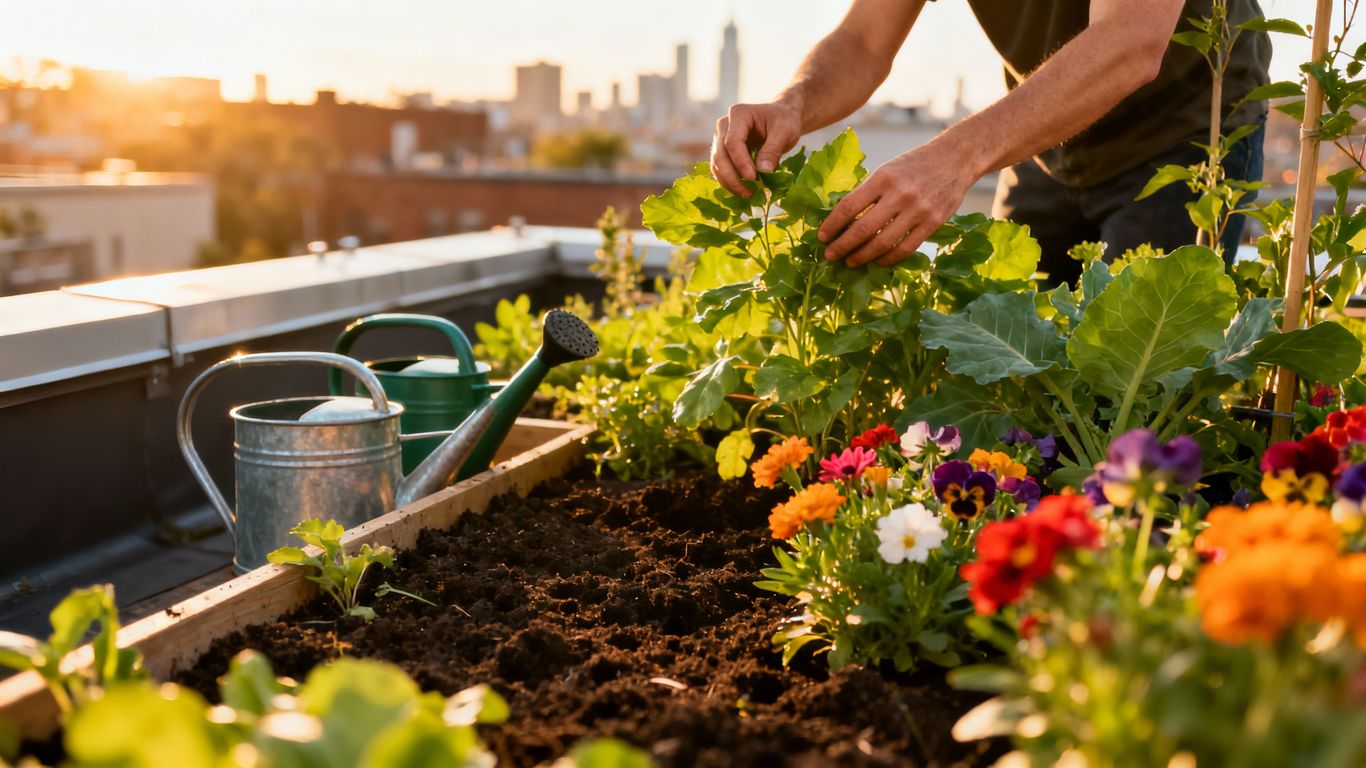 Stadtgärtner planen digital ihre Gärten auf dem Dach.