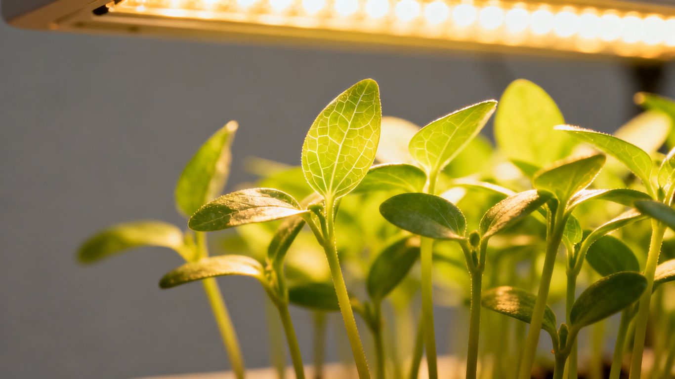 Junge Pflanzen unter hellem Pflanzenlicht