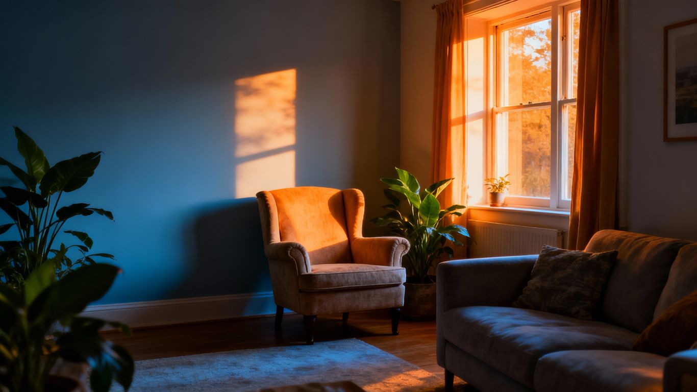 Warme und kühle Zonen in einem gemütlichen Wohnzimmer.