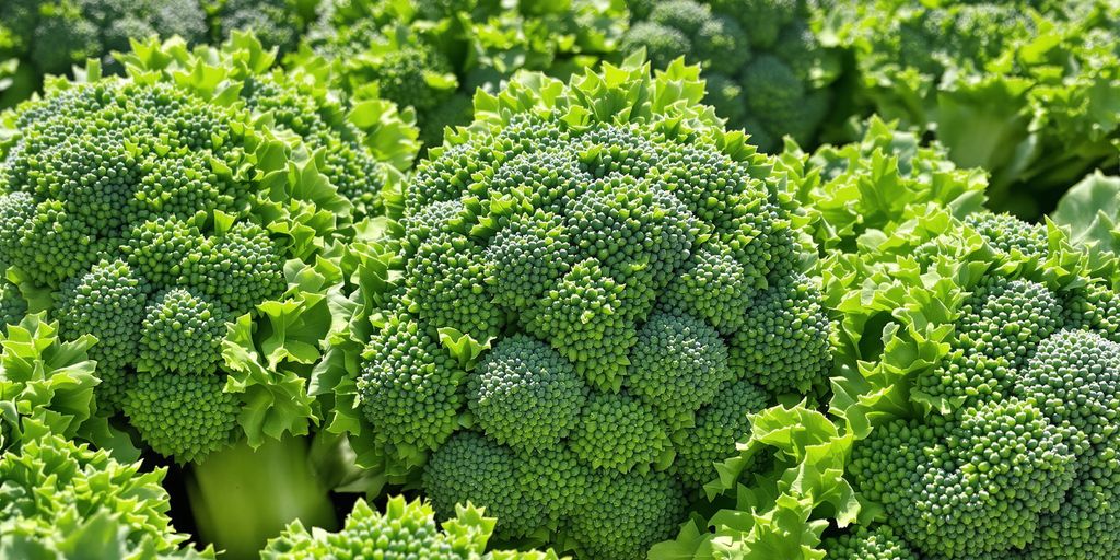 Reifer Brokkoli im Garten bei Sonnenschein.