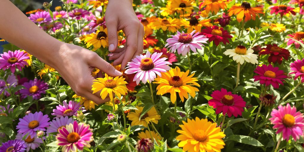 Bunte Blumen im Septembergarten nach dem Ausputzen.
