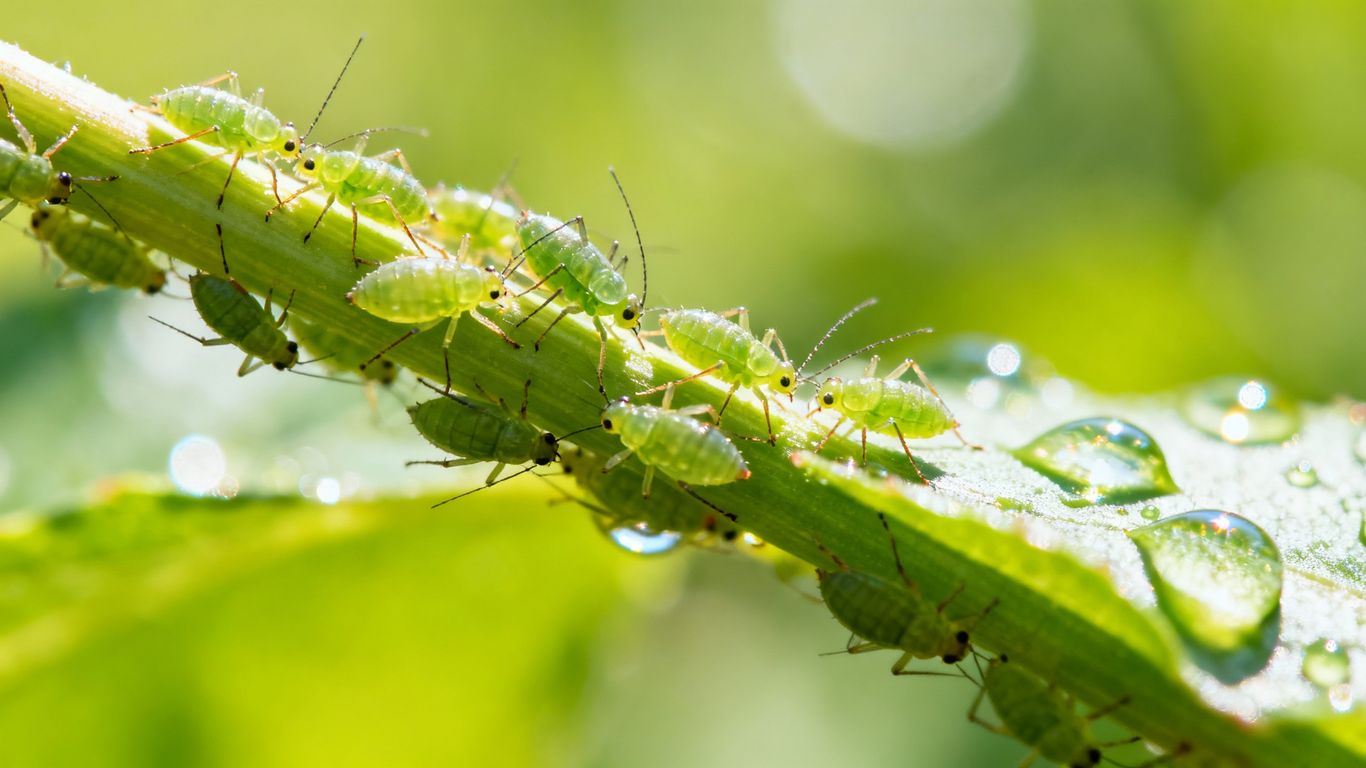 Grüne Blattläuse auf einem Pflanzenstängel