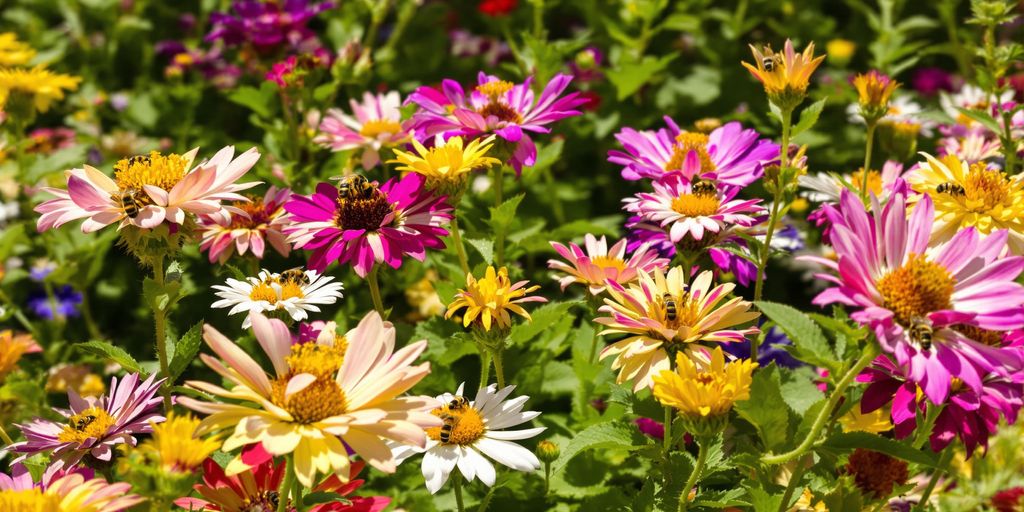 Bienen auf blühenden Sommerblumen