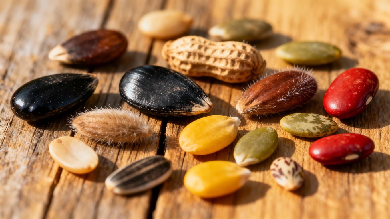 Alte Samen auf Holzoberfläche