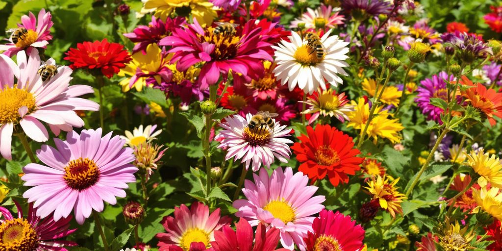 Bienen auf blühenden Stauden im Garten