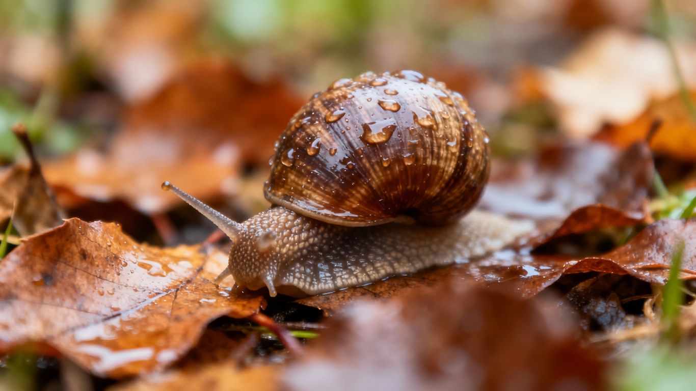 Schnecke im feuchten Laub