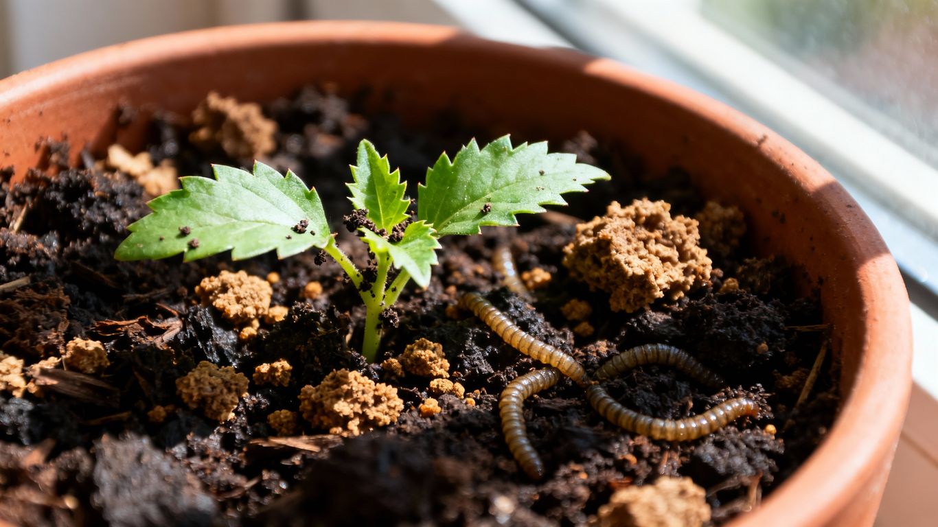 Handgemischte Erde mit Kompost und Wurmkot für Pflanzen.