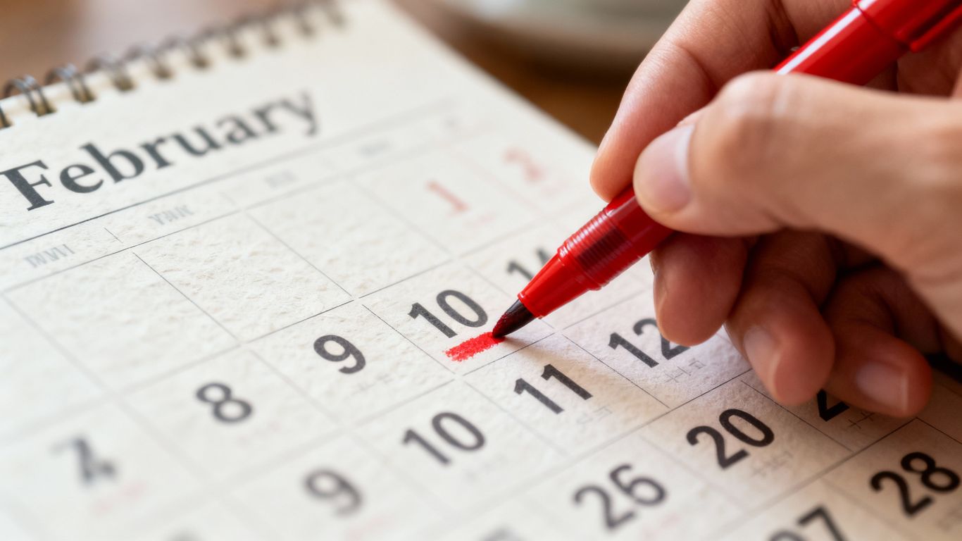 Kalenderblatt mit markiertem Datum im Februar