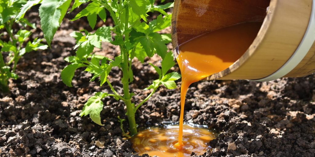 Hausgemachter Tomatendünger mit Tomatenpflanze