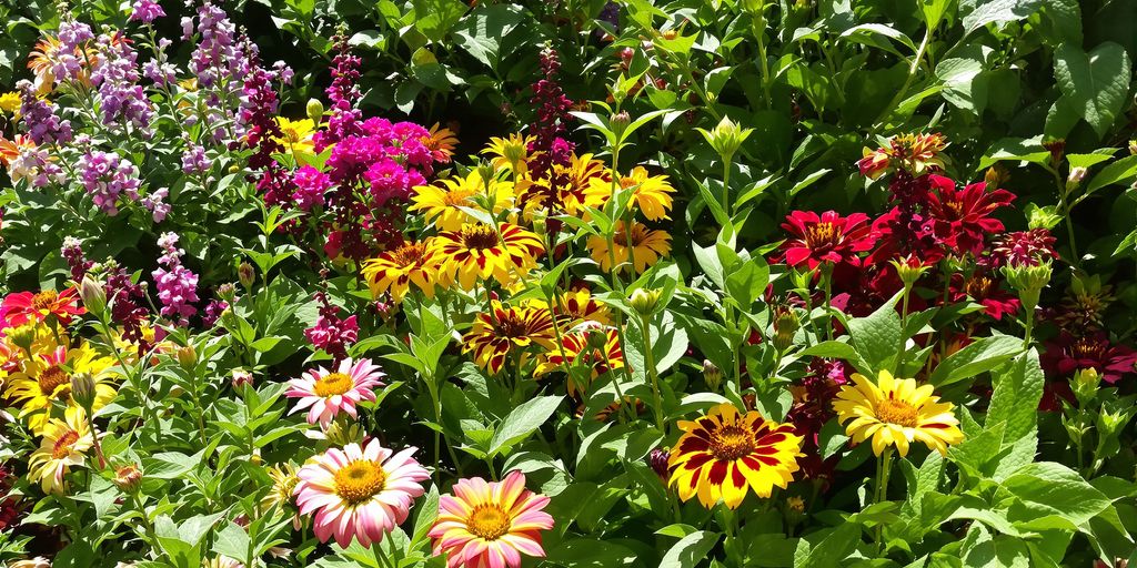 Gartenpflanzen mit kräftigen grünen Blättern und Blüten.