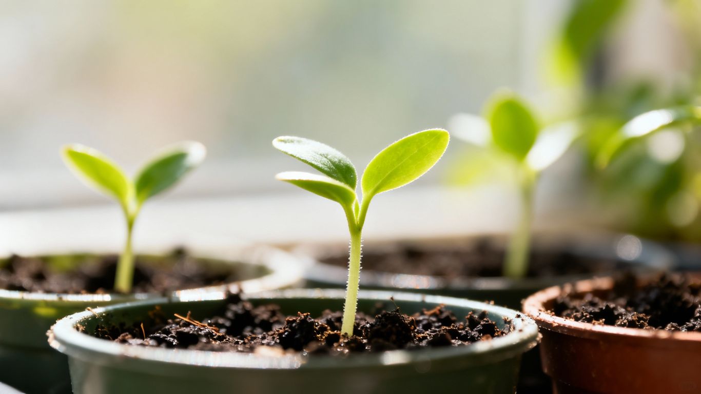 Junge Pflanzen im Topf, bereit zum Vorziehen im Stadtgarten.