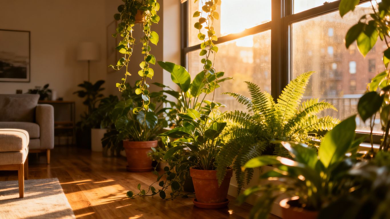 Pflanzen in sonniger Stadtwohnung am Fenster