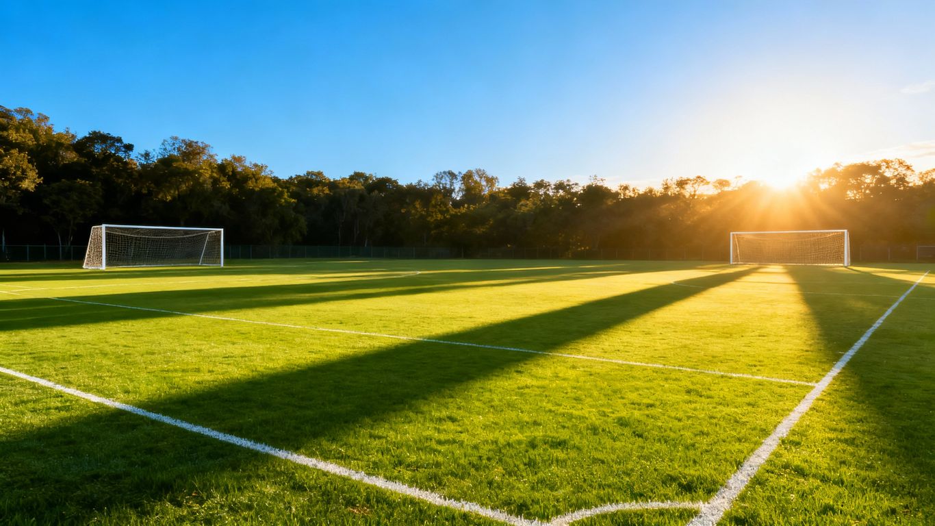 Fußballplatz mit Torstangen und Sonnenlicht