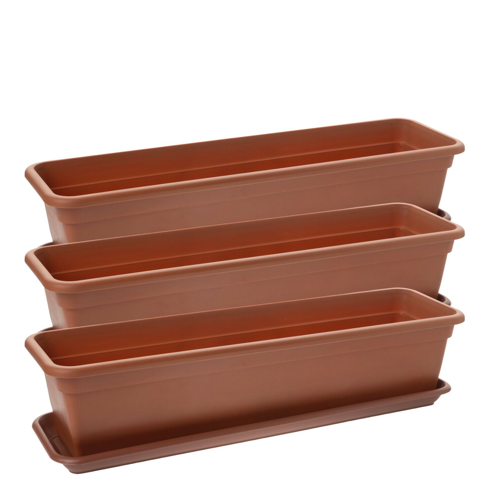 3er Set Blumenkasten Balkon 80 cm mit Untersetzer Terracotta, Hochwertiger Kunststoff, Made in EU