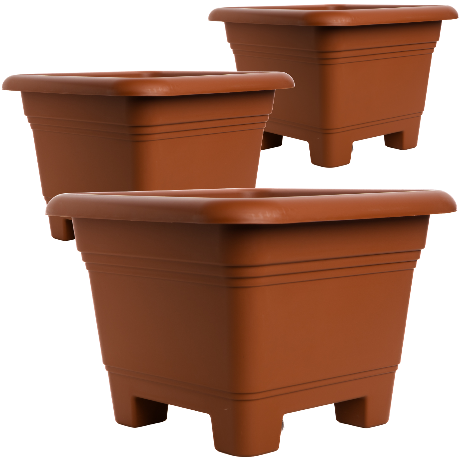 3er Pflanzkübel Groß für Garten & Terrasse - 2er Set in elegantem Terrakotta, 38x38x28 cm, wetterfest & frostsicher
