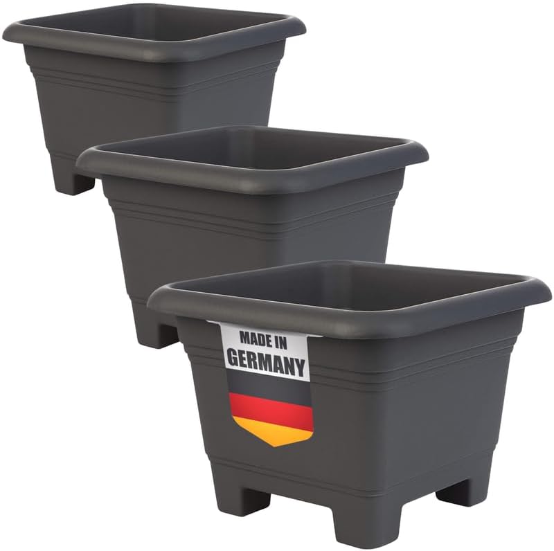 3er Set Blumentopf Groß 38x38 cm - Pflanzkübel Groß Rechteckig in Anthrazit