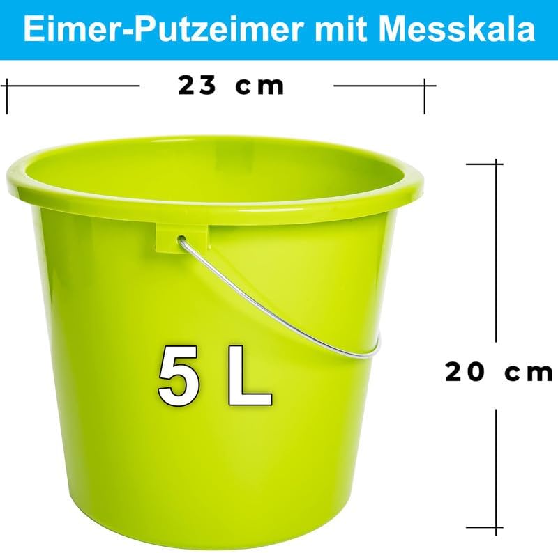 2er Set Putzeimer 5 Liter mit Messskala & Metallgriffen gelb