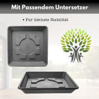 Sonder Angebot für Weiteres Produkt - 1er Blumentopf Groß 28x28 cm, mit Untersetzer Anthrazit - Pflanzkübel Groß Rechteckig - Wetterfest, Langlebig und Stabil