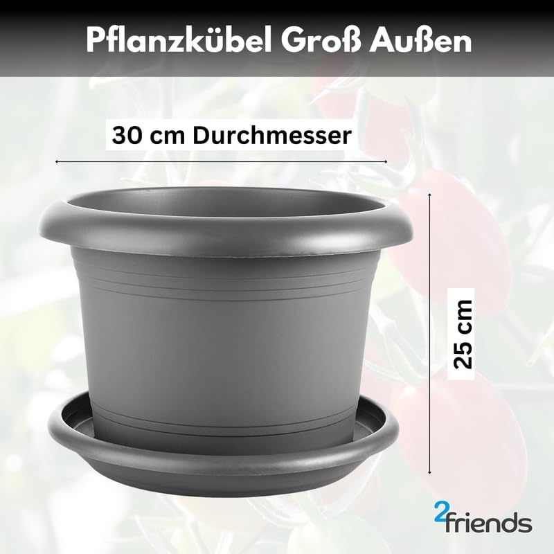 Lot de 10 cache-pots Ø30 cm anthracite ronds avec soucoupes