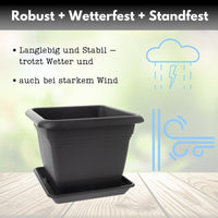 Sonder Angebot für Weiteres Produkt - 1er Blumentopf Groß 28x28 cm, mit Untersetzer Anthrazit - Pflanzkübel Groß Rechteckig - Wetterfest, Langlebig und Stabil