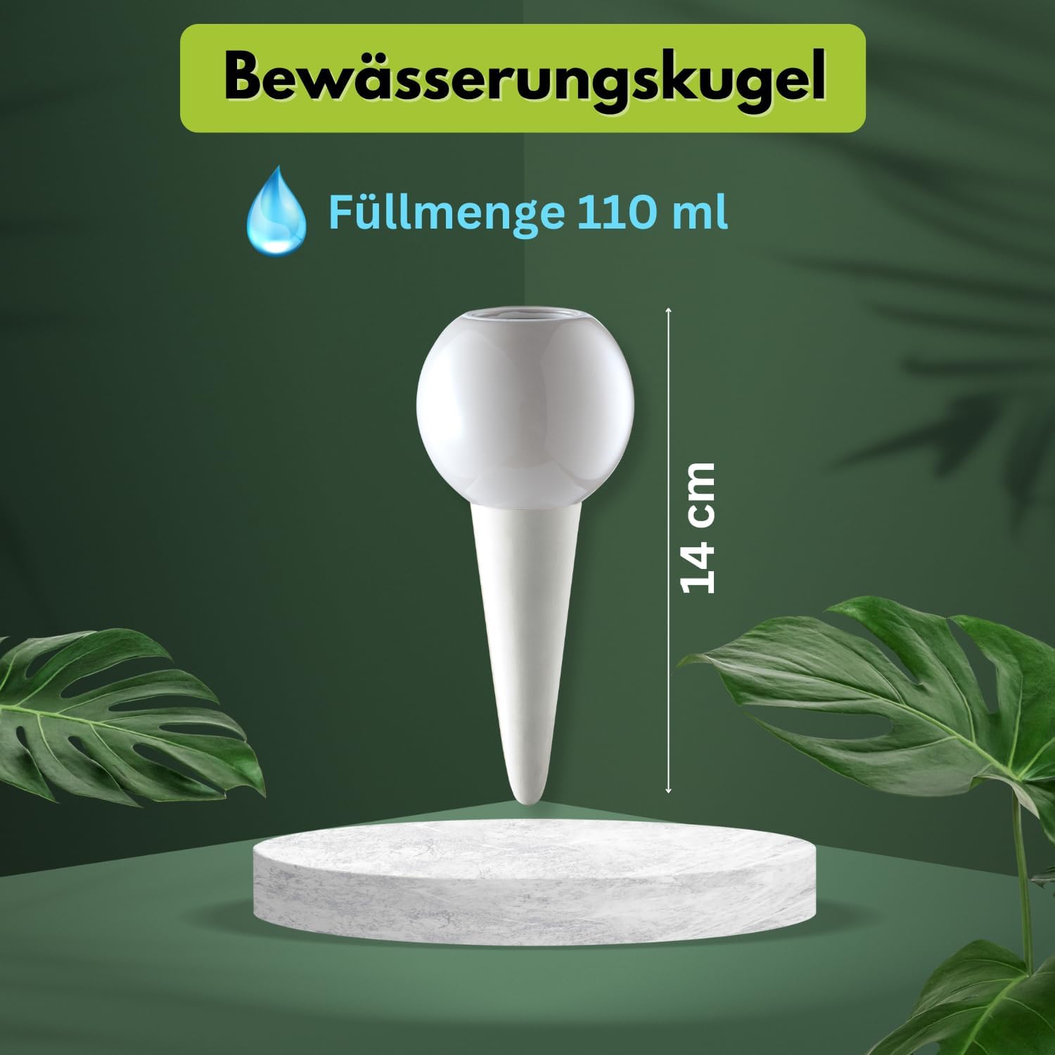 2er Set Keramik Wasserspender 110ml - Eleganter Pflanzenbewässerer, Wasserspeicher Made in EU, Höhe 14 cm