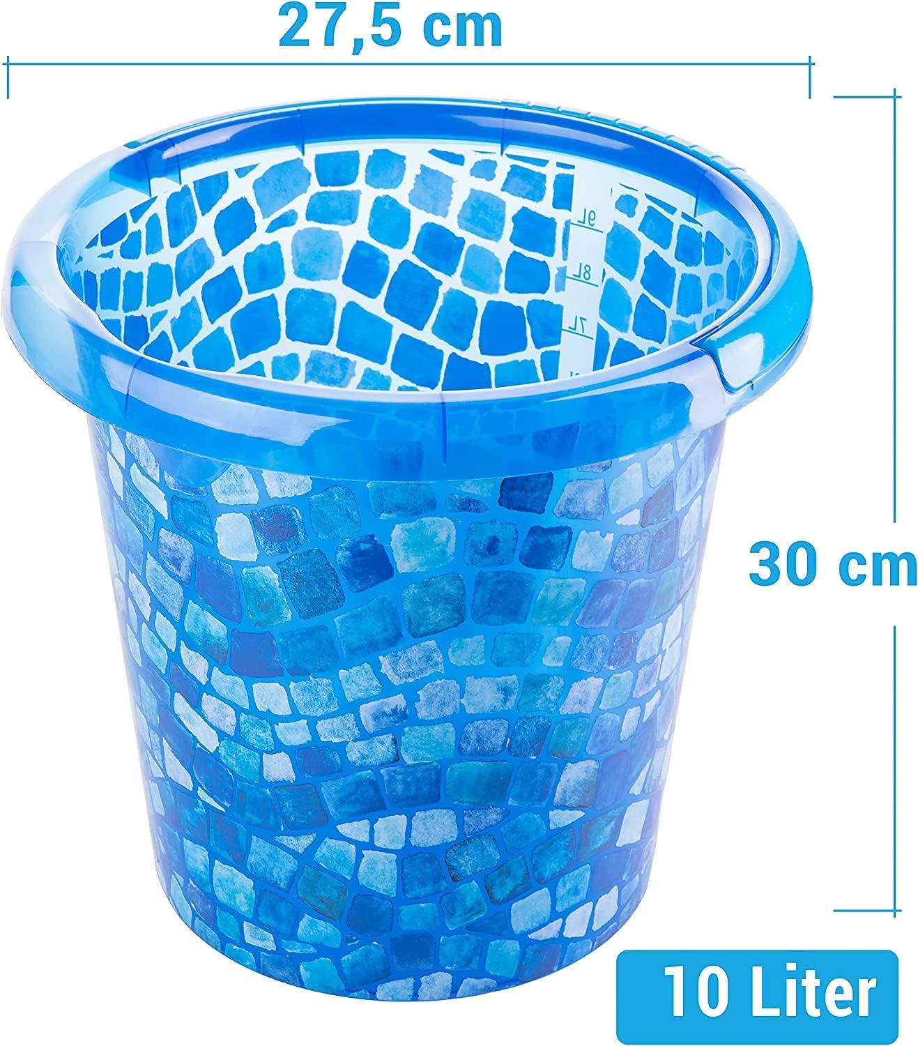 2er Set Putzeimer 10 Liter Kunststoff Mosaik-Design blau