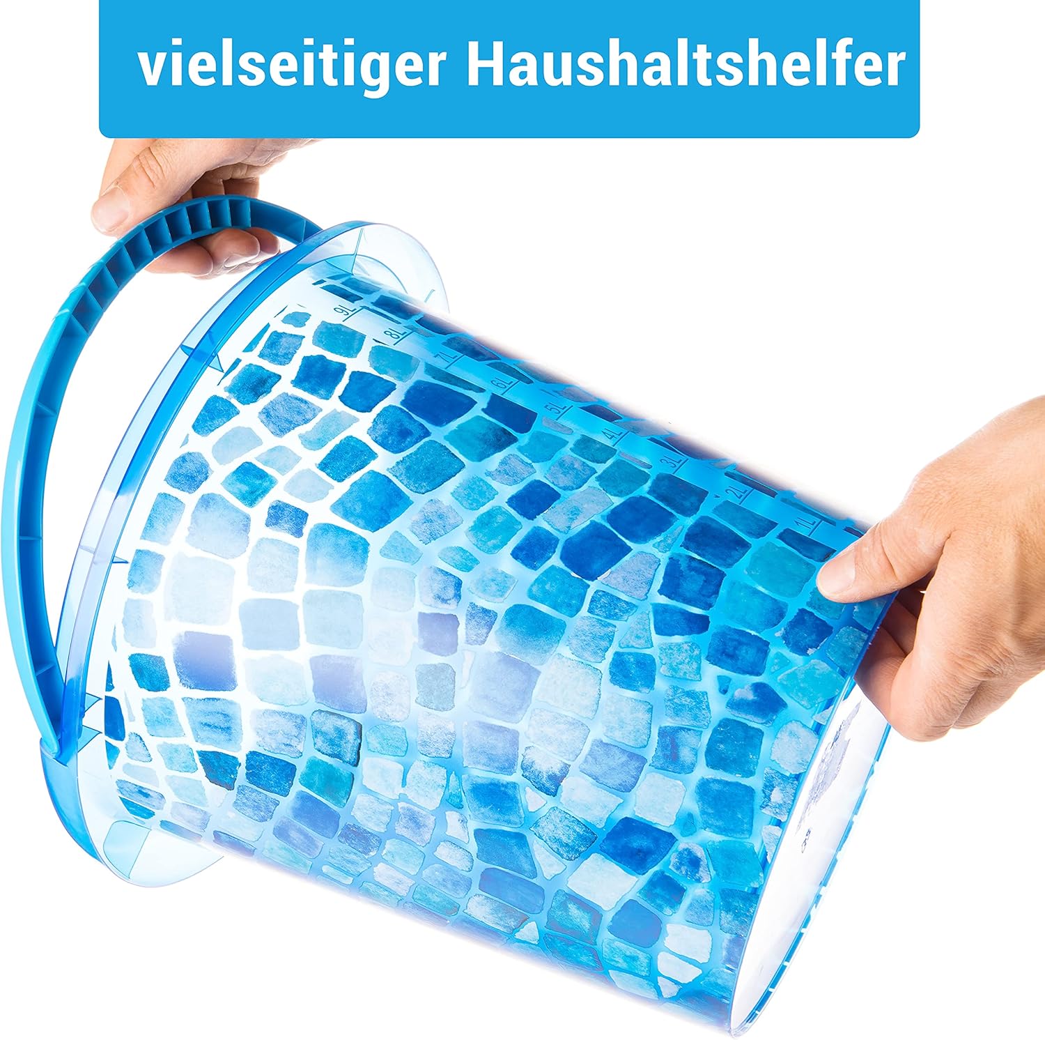 2er Set Putzeimer 10 Liter Kunststoff Mosaik-Design blau