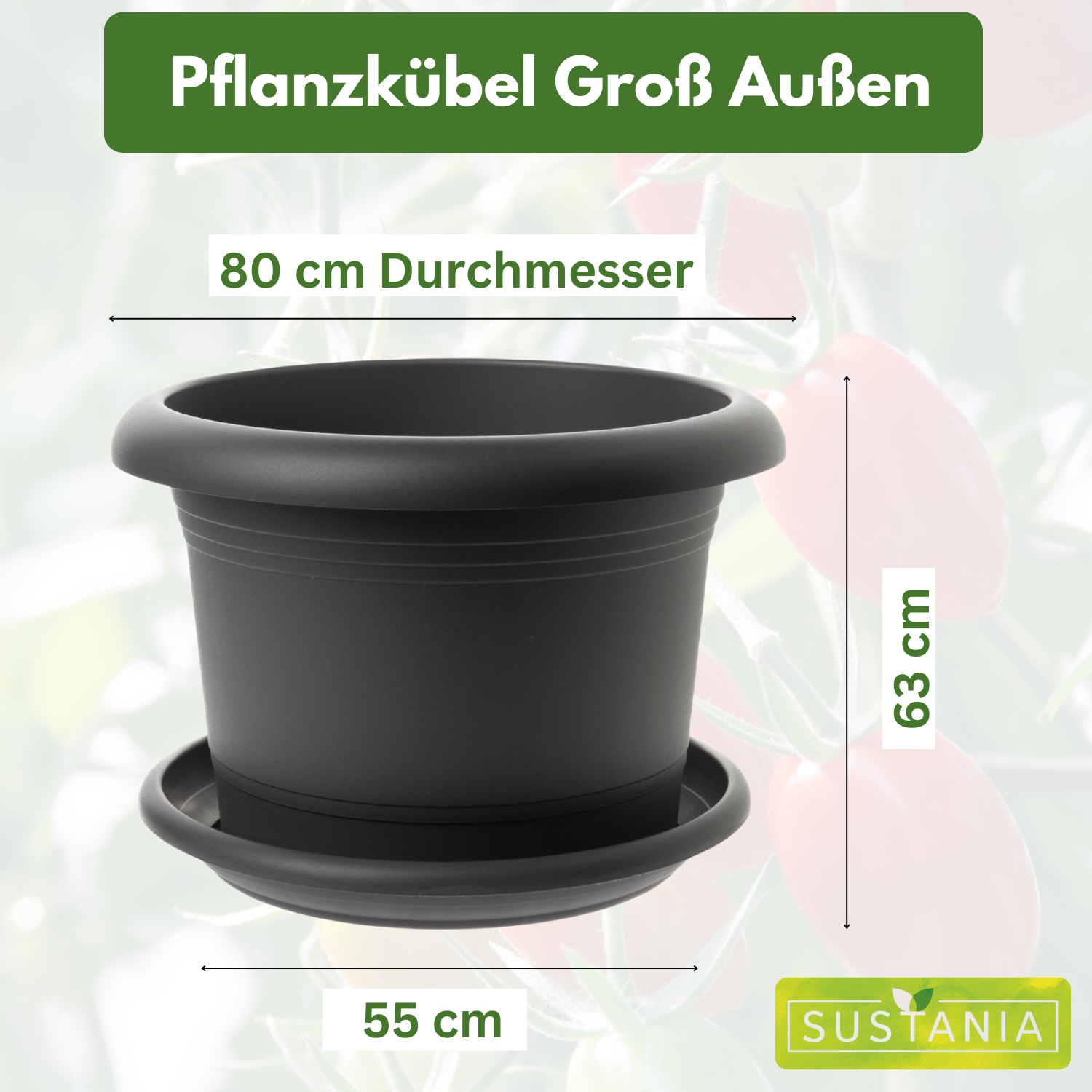 2er Blumenkübel XXL Groß, Groß Ø80 x H63 cm, Garantiert kippsicher mit Drainagesystem - Extrem belastbare Pflanzkübel - Stabile Blumentopf Groß Anthrazit