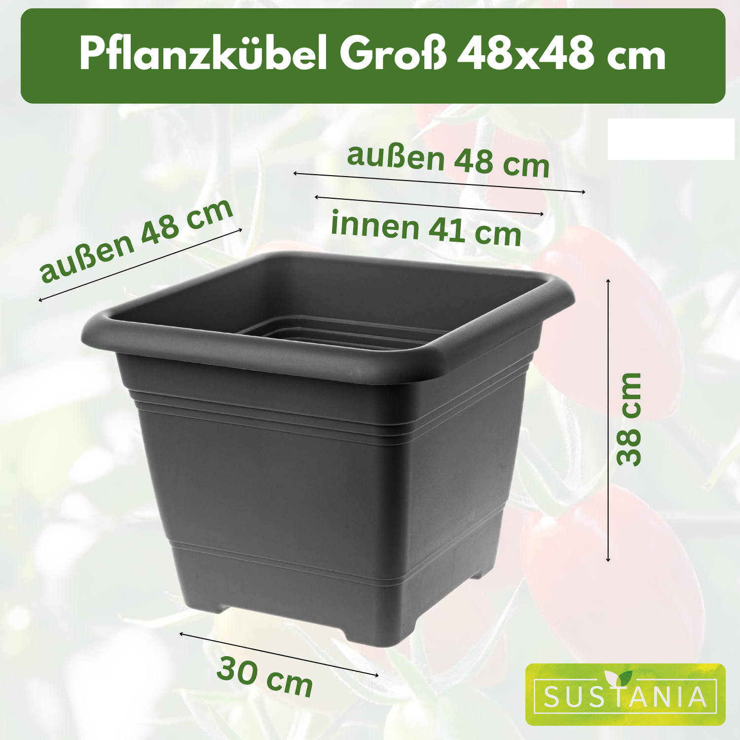 2er Blumenkübel XXL Groß, 48x48 cm, 84 Liter, Garantiert kippsicher mit Drainagesystem - Extrem belastbare Pflanzkübel - Stabile Blumentopf Groß Anthrazit