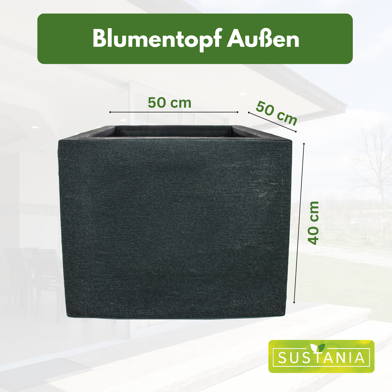 Blumenkübel: Premium Outdoor-Pflanzgefäß 50 x 50 x 40 cm, Made in Europe