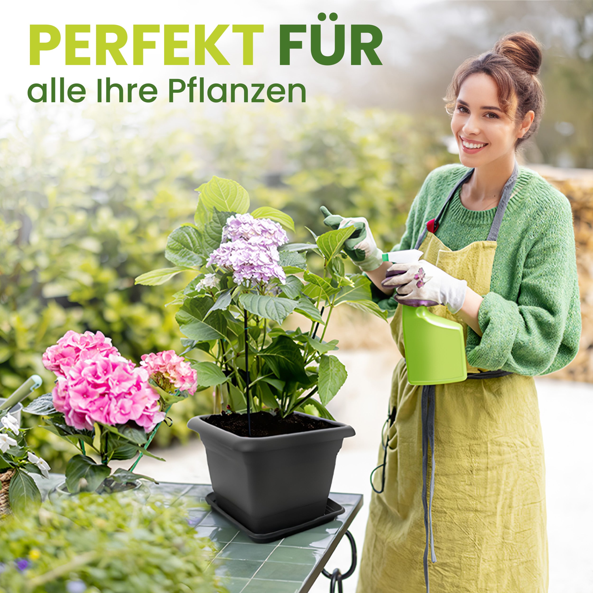 1er Blumentopf Groß 40x40 cm +🎁 GESCHENK, 46 Liter, mit Untersetzer Anthrazit - Pflanzkübel Groß Rechteckig - Wetterfest, Langlebig und Stabil