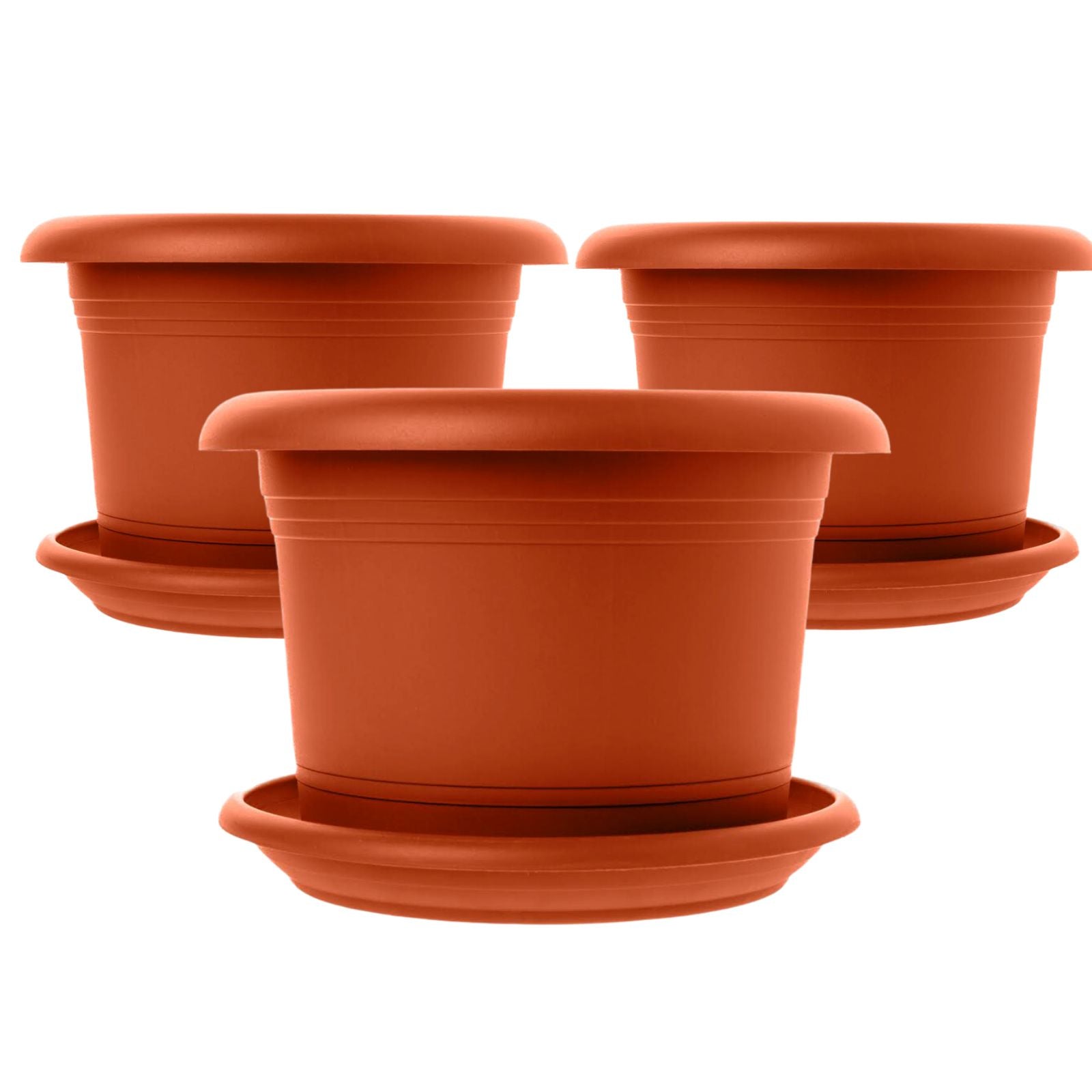 3er Blumentopf Groß Ø30 x H25 cm, mit Untersetzer Terracotta - Pflanzkübel Groß  - Wetterfest, Langlebig und Stabil